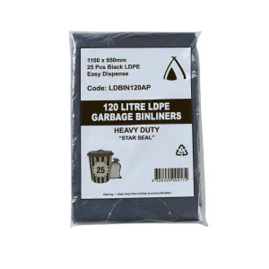 100 Pcs X 120L Black Garbage Ldpe Heavy Duty Bin Liners All Purpose Bags