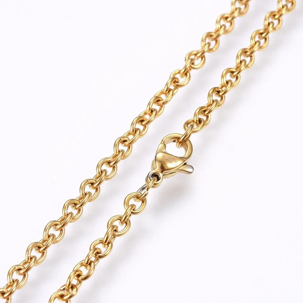 19.5inch Gold Stainless Steel Cable Chain Necklace Links 3.5x3mm Alloy 304 S4088