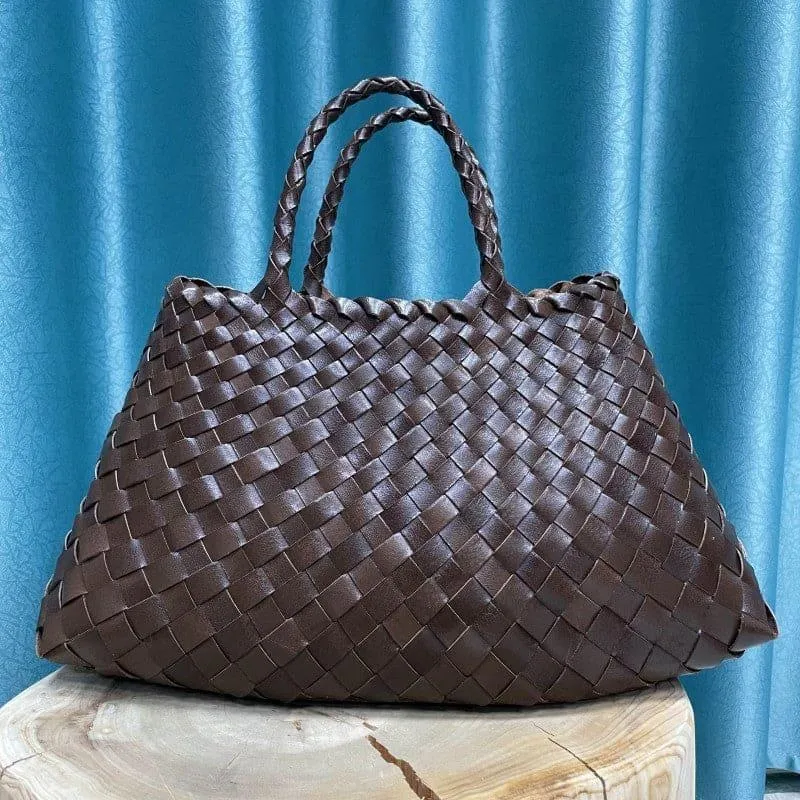 ABC Braided Baotou Layer Cowhide Pure Handmade Basket Bag