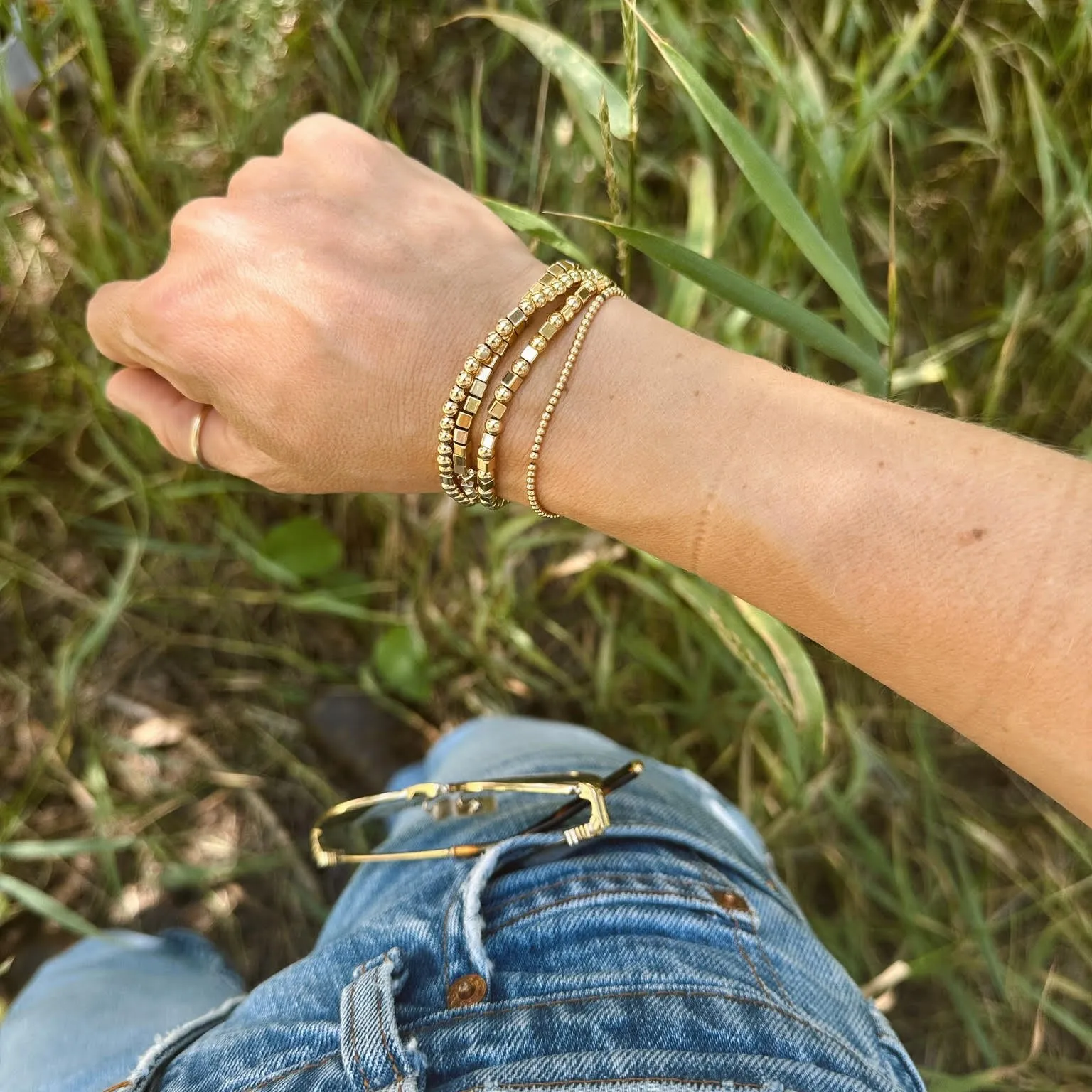 Alternating Square & Round Beaded Bracelet