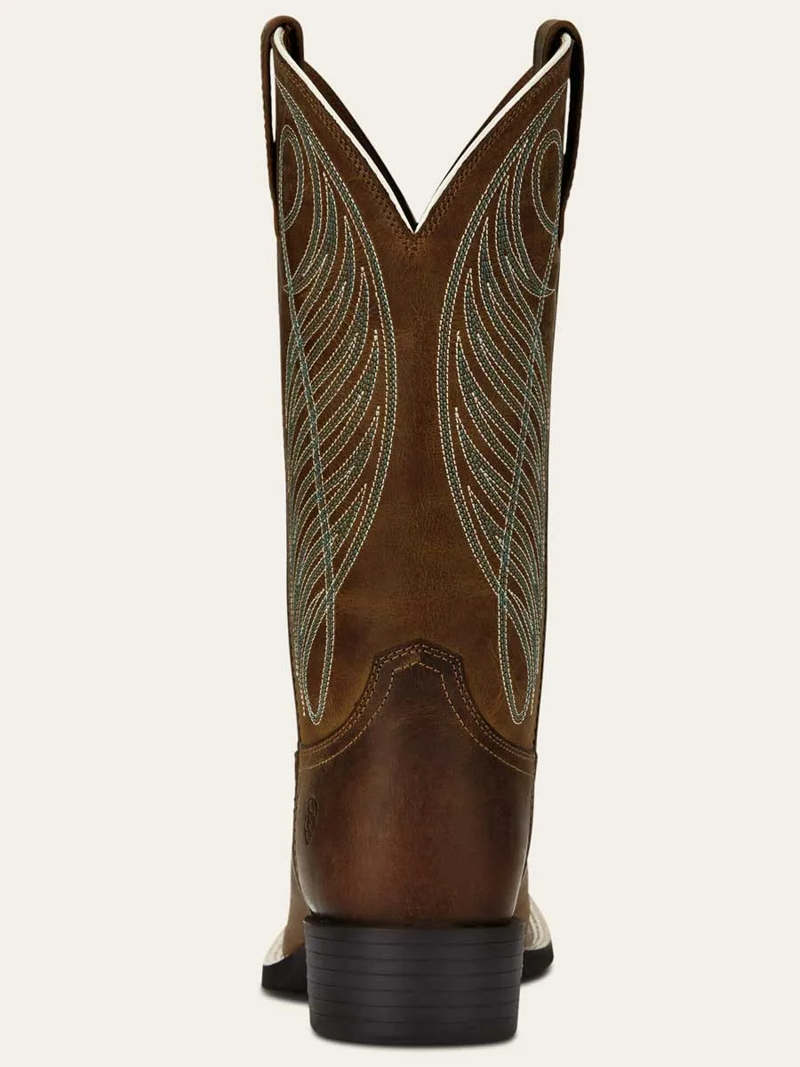 ARIAT Round Up Wide Square Toe Western Boots - Womens - Powder Brown