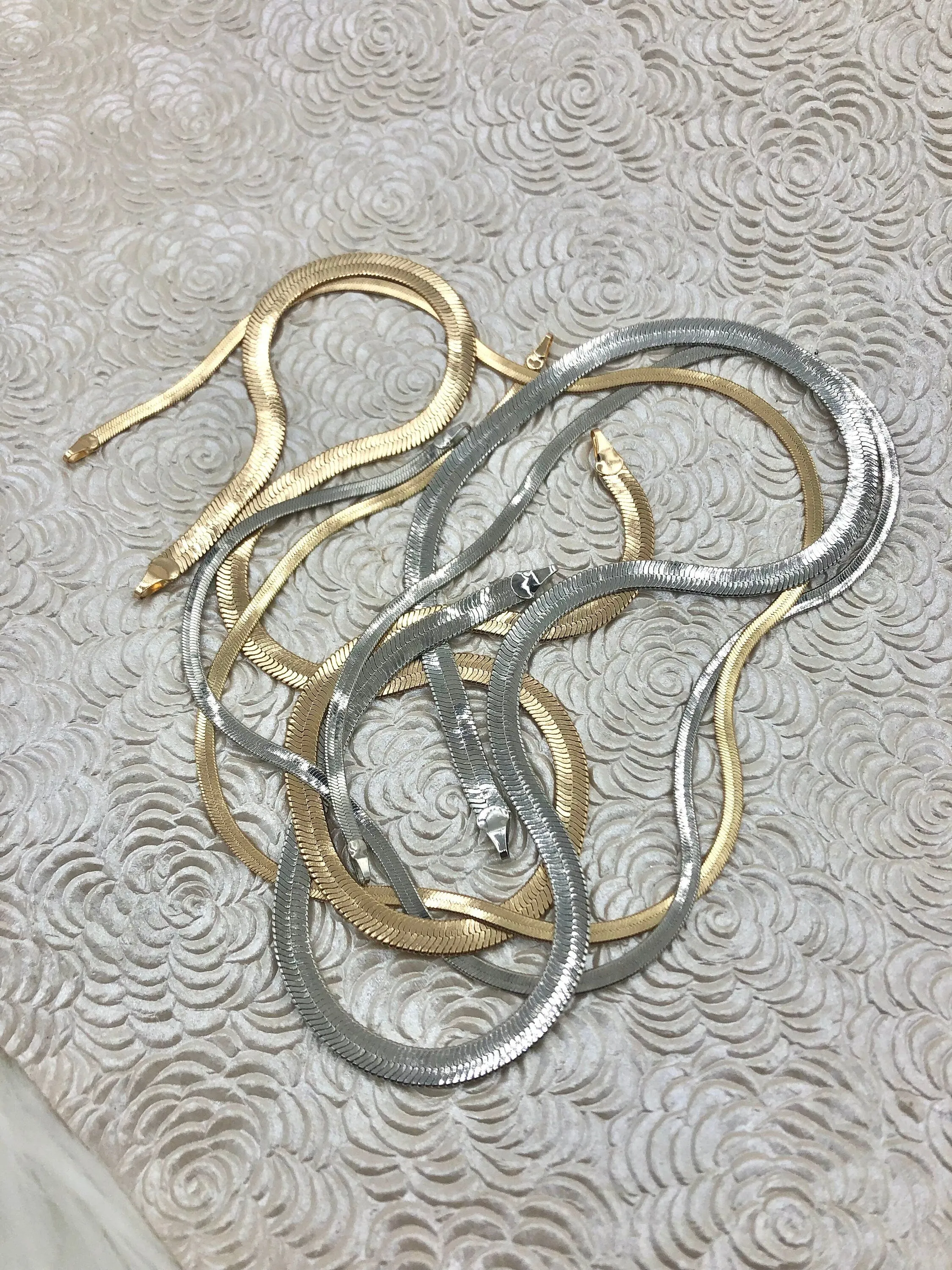 Brass Herringbone Chain Sold by the Piece 16" or 18" with Finished Ends. 3mm or 5mm. Flat Snake Layering Chain  Gold or Silver. Fast ship