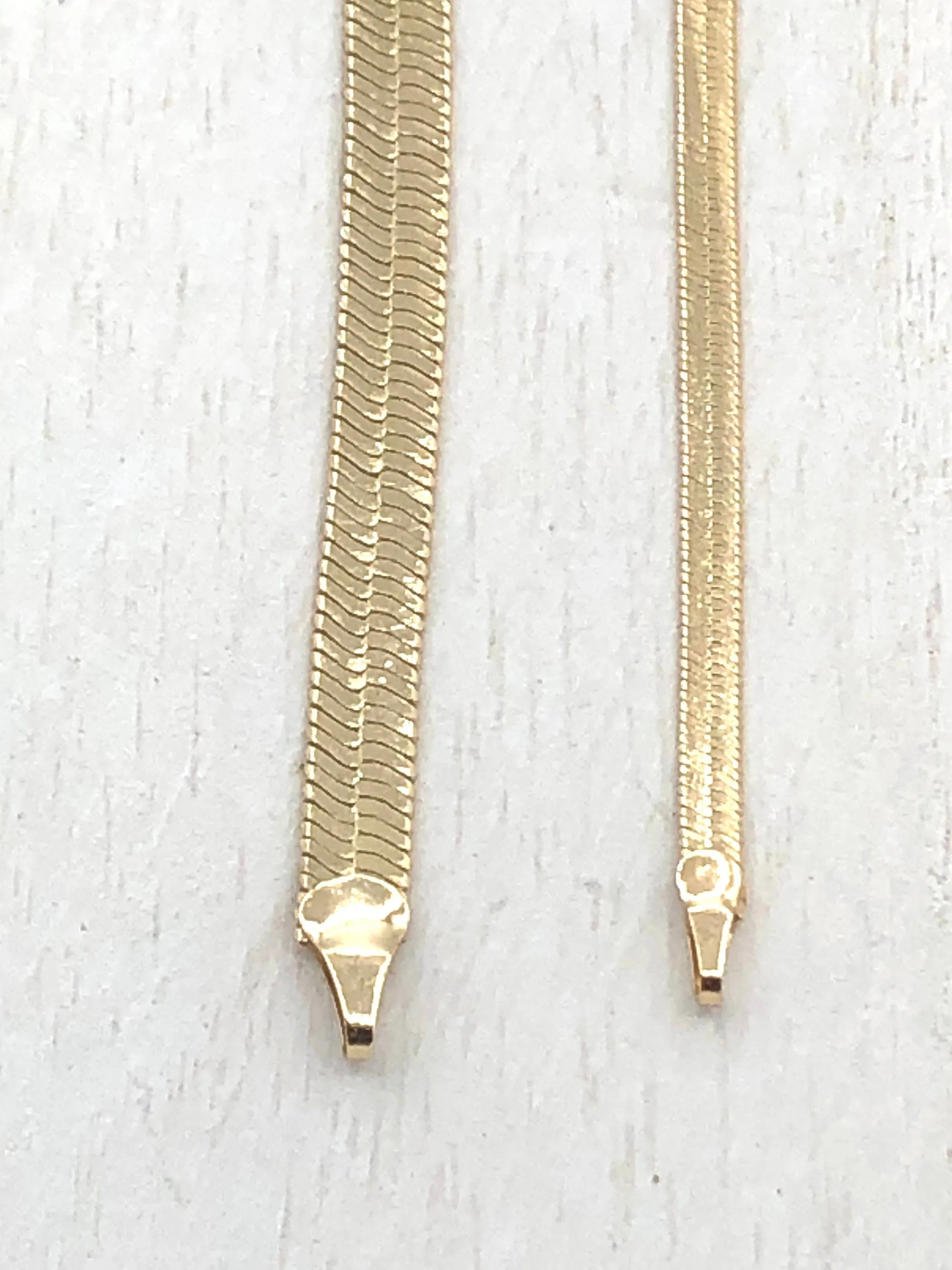 Brass Herringbone Chain Sold by the Piece 16" or 18" with Finished Ends. 3mm or 5mm. Flat Snake Layering Chain  Gold or Silver. Fast ship