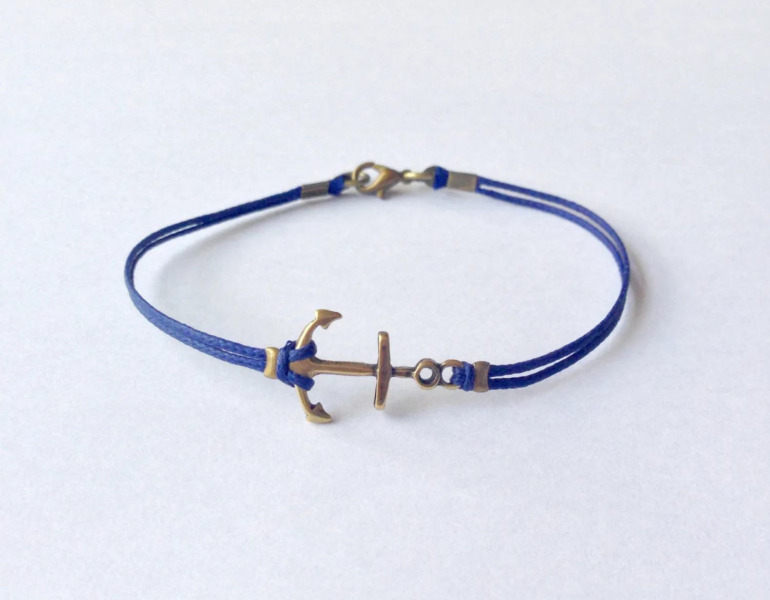 Bronze anchor charm bracelet for men, blue cord, Christmas gift for him