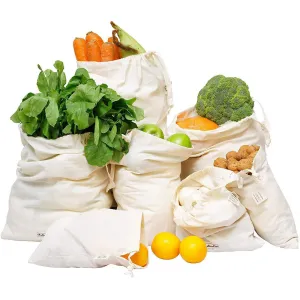 Cotton Grocery Shopping Bags, Muslin Produce Bags, Set of 7