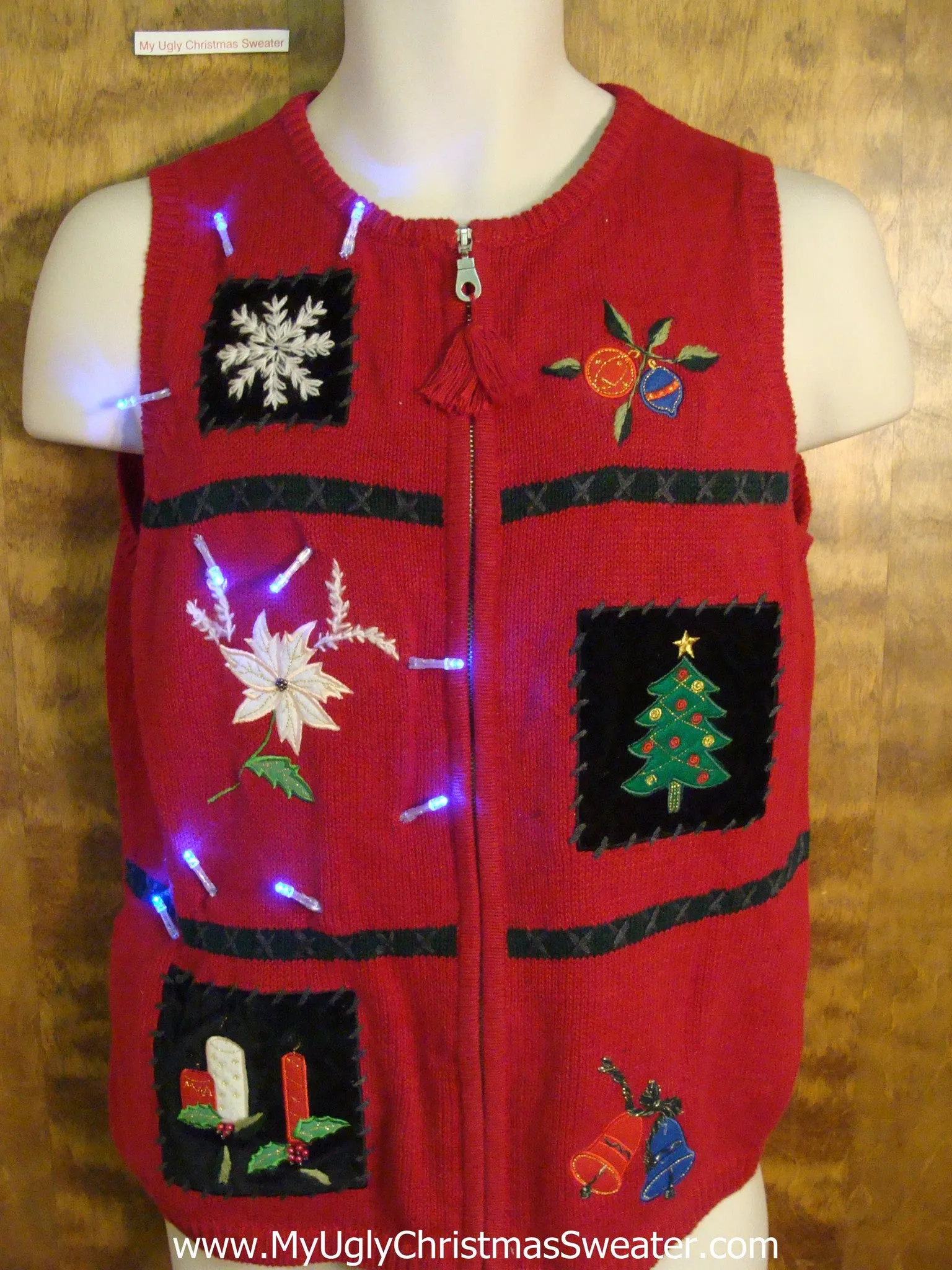 Crazy Red Christmas Sweater Vest with Lights