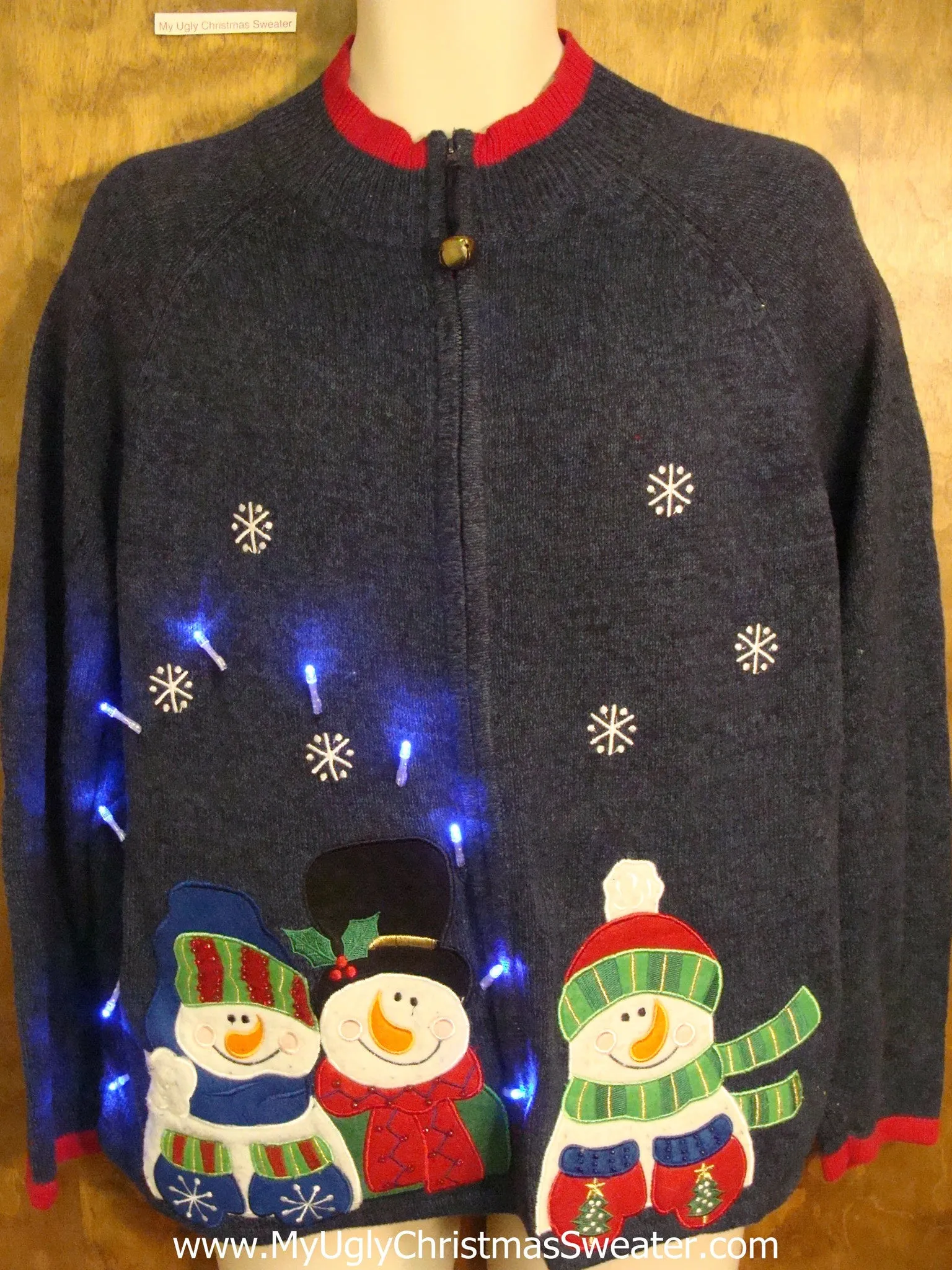 Crazy Snowman Trio Christmas Sweater with Lights