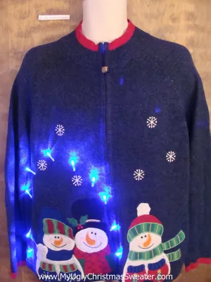 Crazy Snowman Trio Christmas Sweater with Lights