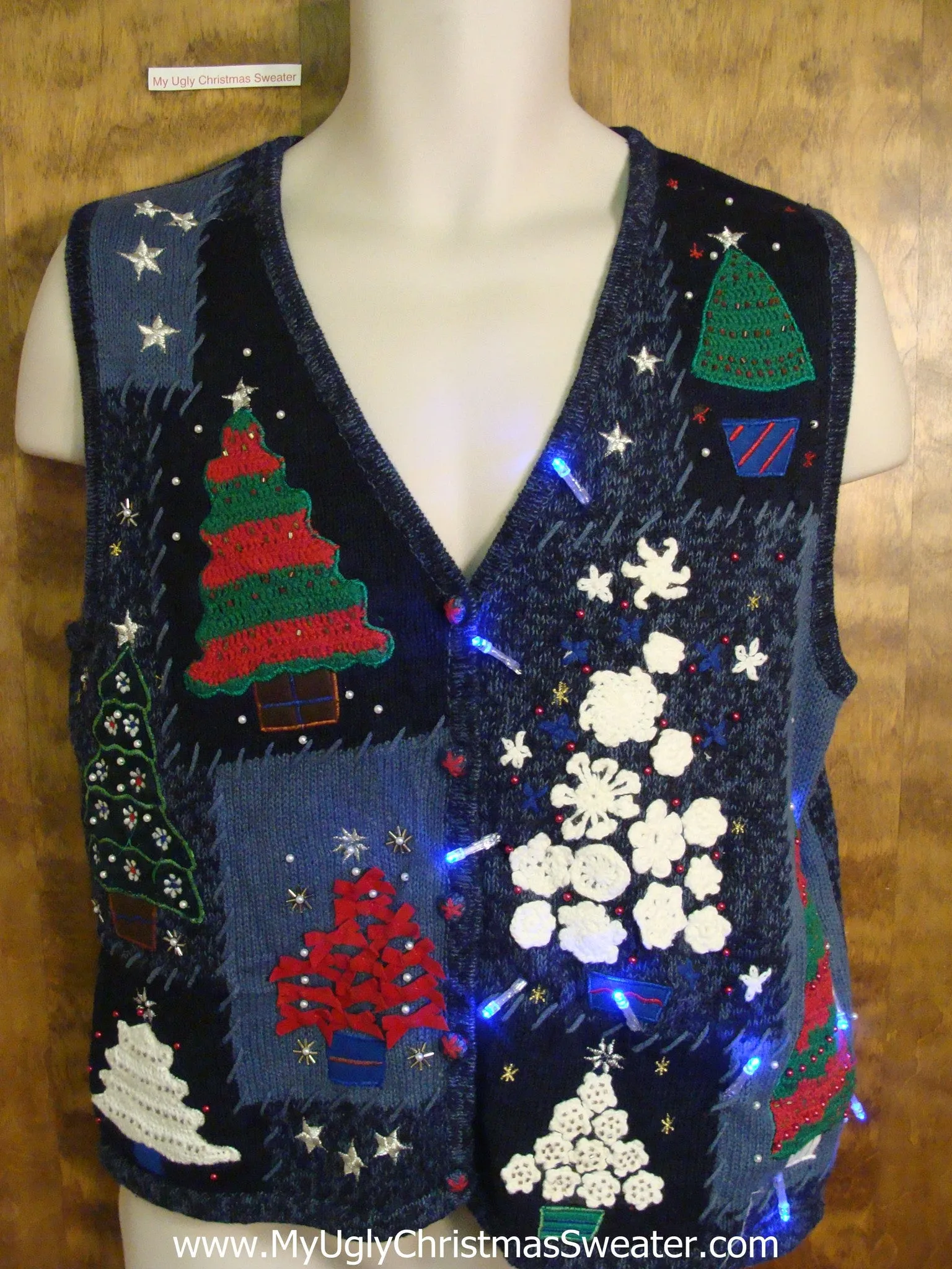 Crazy Trees Christmas Sweater Vest with Lights