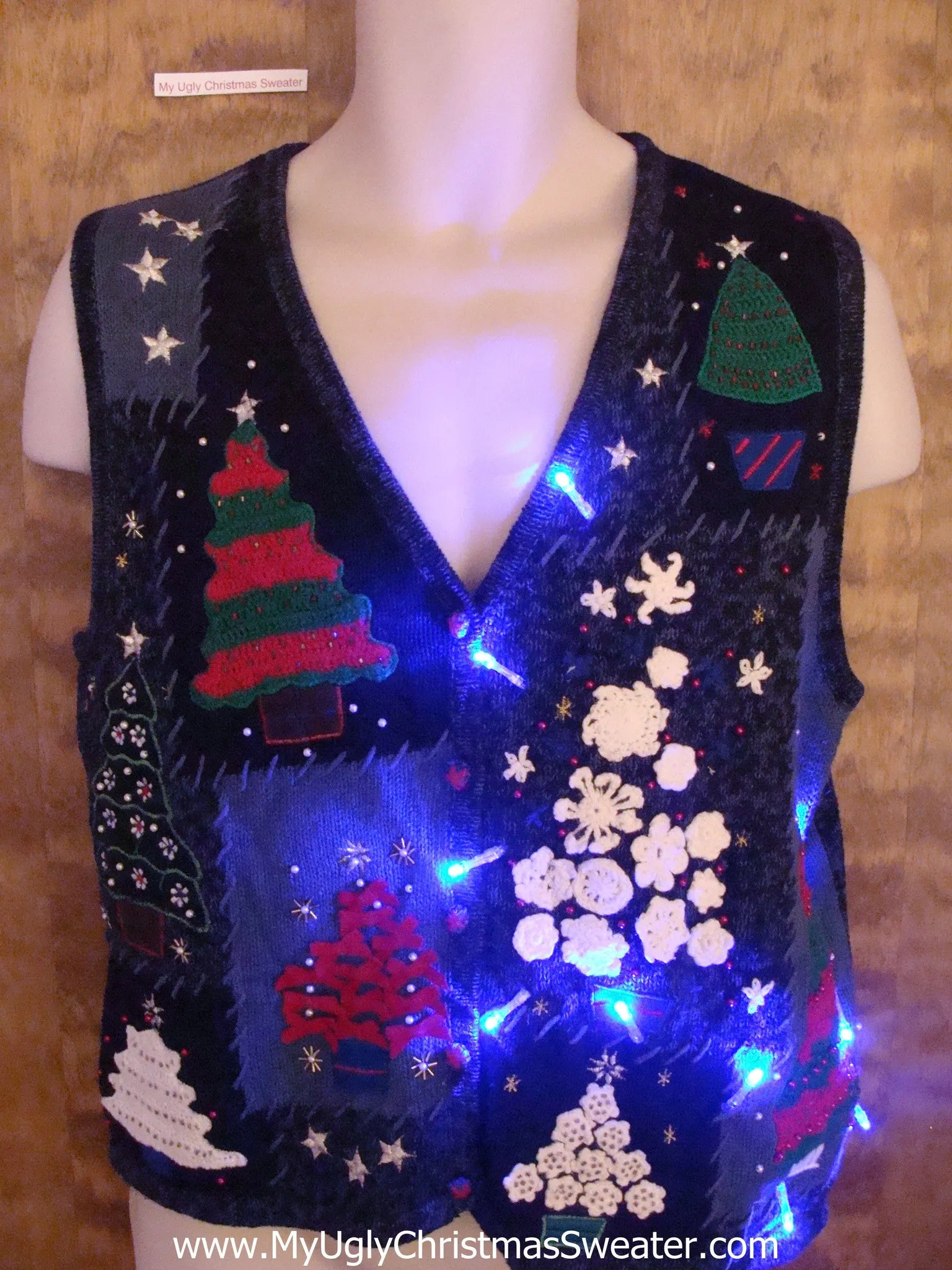 Crazy Trees Christmas Sweater Vest with Lights