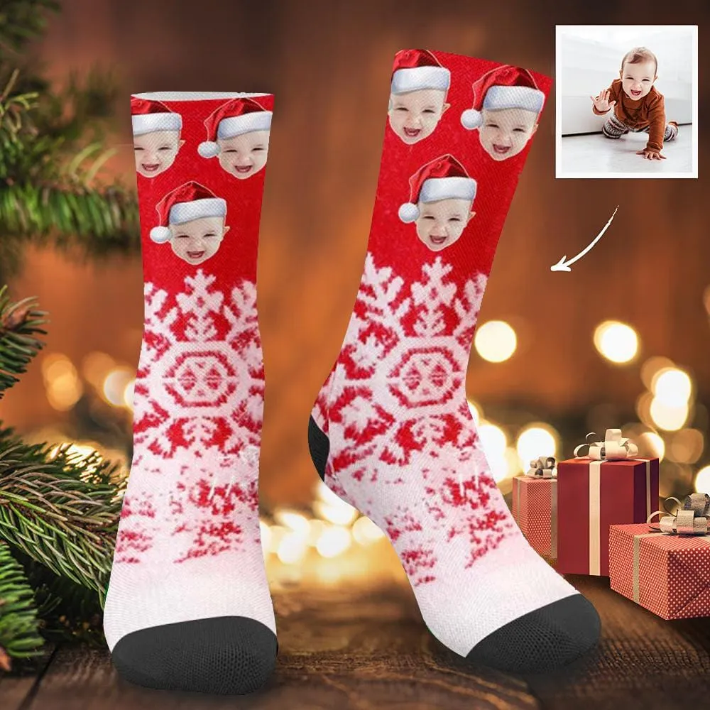 Custom Face Christmas Red Socks