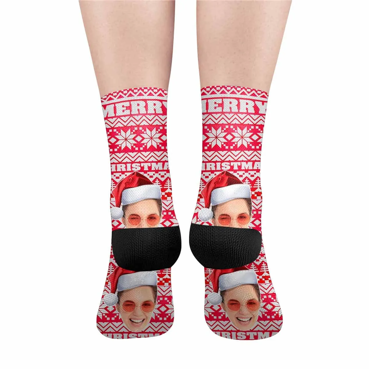 Custom Face Christmas Snowflake Red Socks