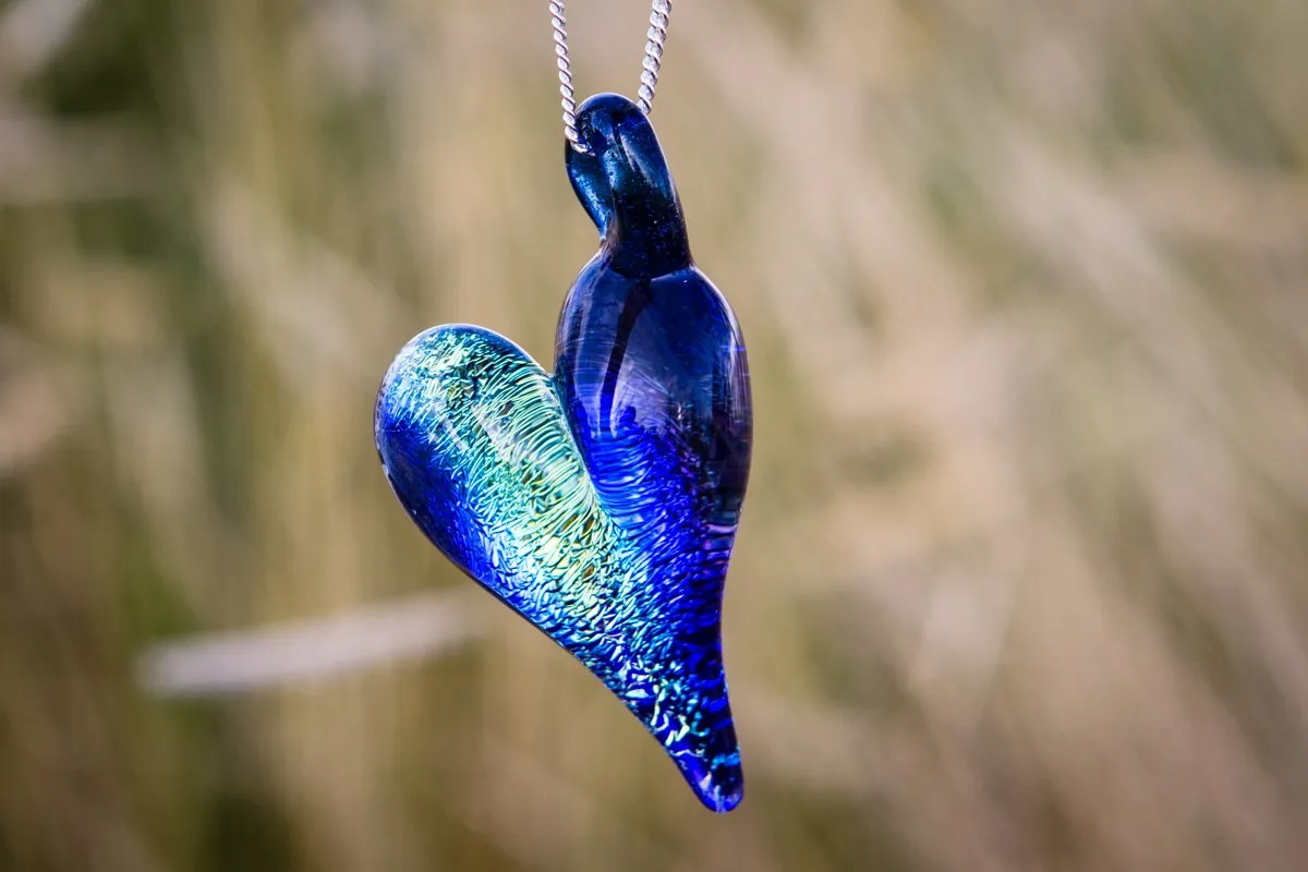 Dichroic Heart Pendant with Cremation Ashes