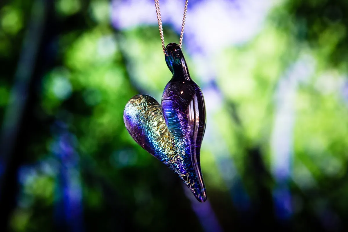 Dichroic Heart Pendant with Cremation Ashes