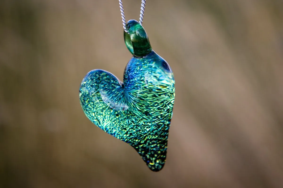 Dichroic Heart Pendant with Cremation Ashes