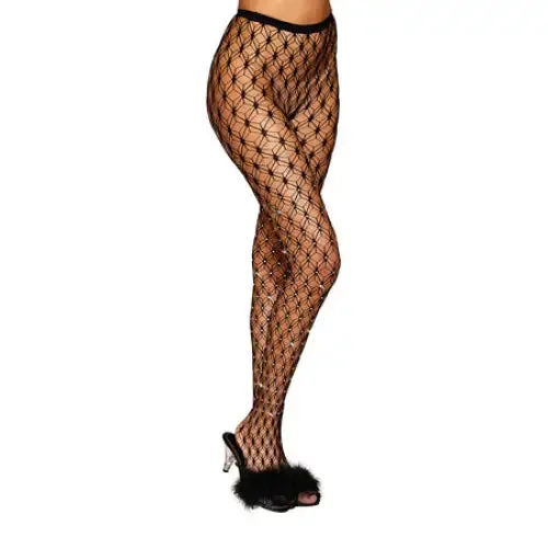 Dreamgirl Rhinestone Net Pantyhose Black O/S