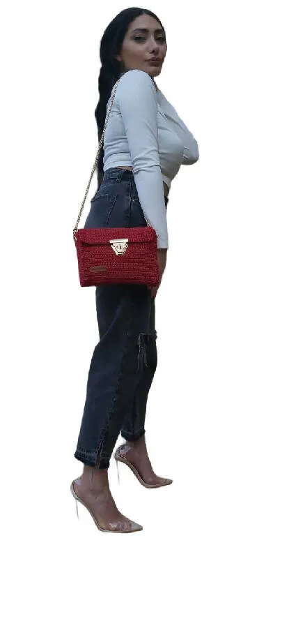 Fashion Stitch Women's Red Classy Crochet Cross Bag For Ladies