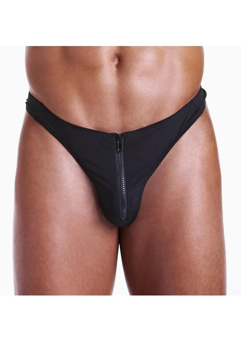 Fundies Unzip It Black Zorro Mask Thong