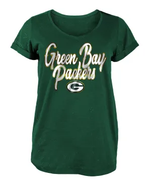 Green Bay Packers Glitter Print Foil Women's Shirt