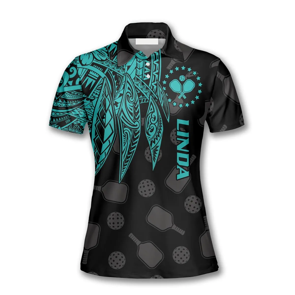 Green Tribal Pickleball Polo Shirts For Women, Gift for Pickleball Lovers