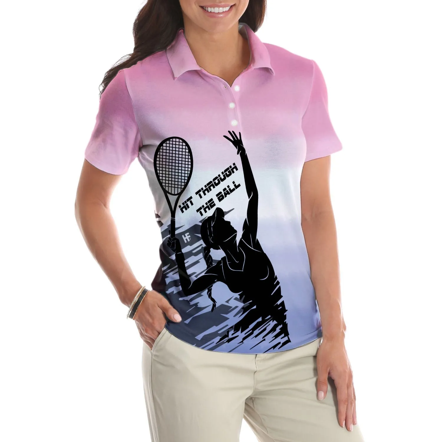 Hit Through The Tennis Ball Dip-Dyed Short Sleeve Women Polo Shirt Coolspod