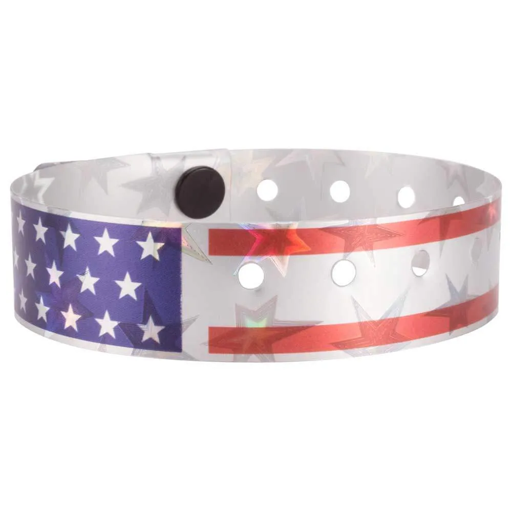 Holographic Expressions Plastic Wristbands 3/4" Stars & Stripes Design 4831HS - Silver (500/Box)