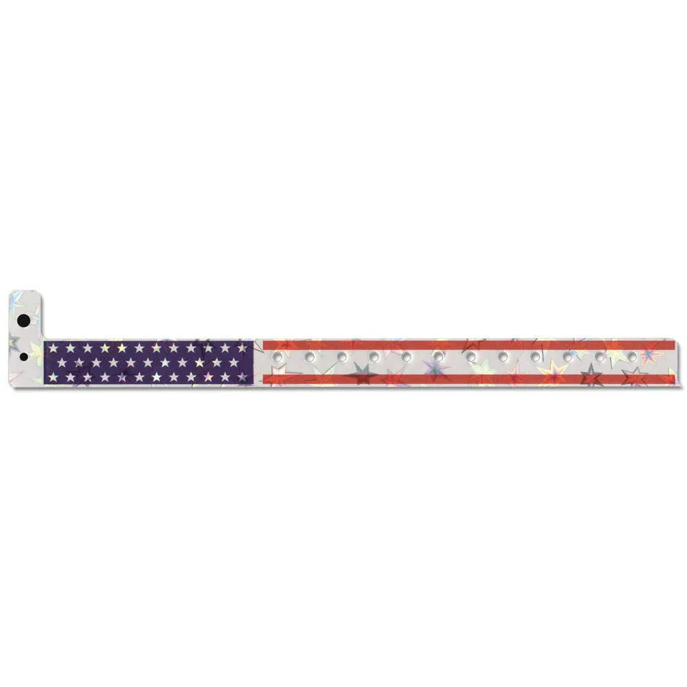 Holographic Expressions Plastic Wristbands 3/4" Stars & Stripes Design 4831HS - Silver (500/Box)