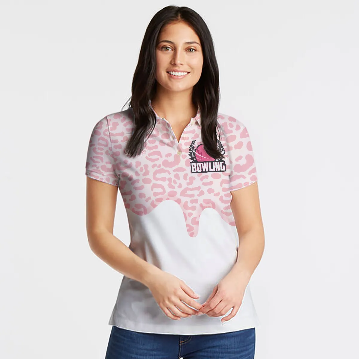 I Bowl Like A Girl Try To Keep Up Short Sleeve Woman Polo Shirt, White & Pink Women Bowling Shirt Coolspod