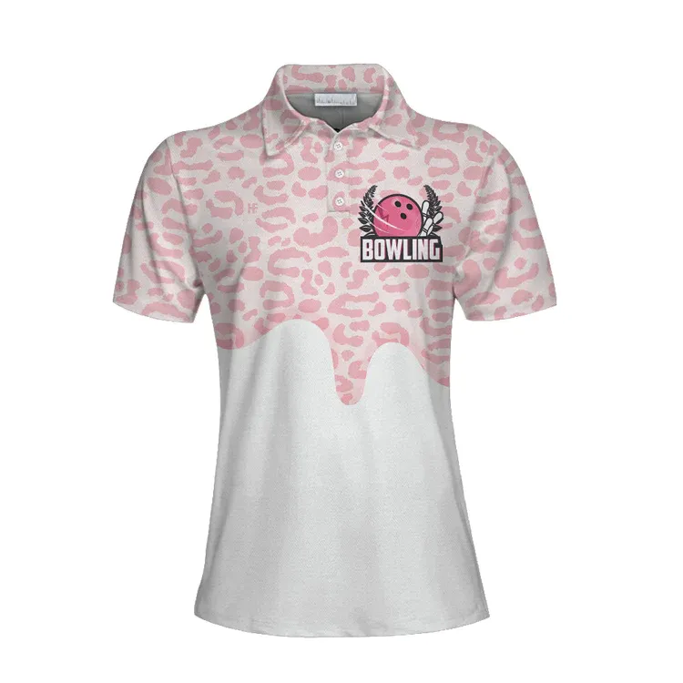 I Bowl Like A Girl Try To Keep Up Short Sleeve Woman Polo Shirt, White & Pink Women Bowling Shirt Coolspod