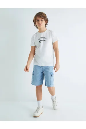 Koton Boy's Cargo Denim with Flap Pockets and Elastic Waist Cotton  Shorts