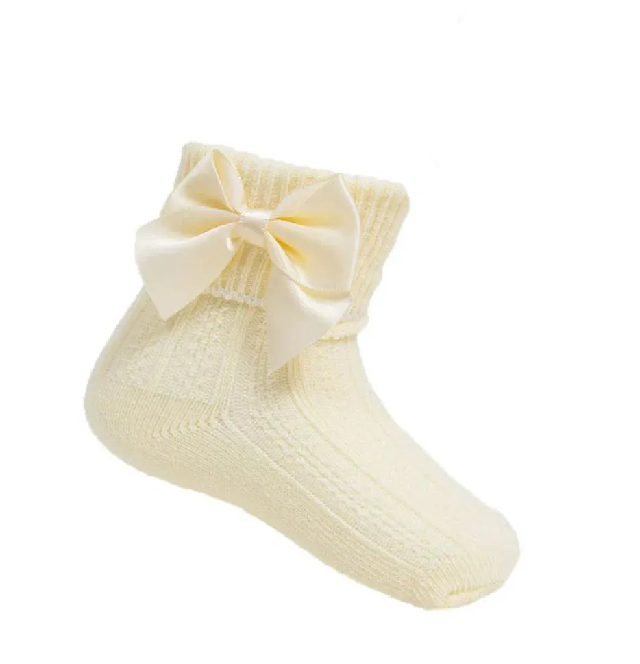 Lemon Yellow Bow Ankle Socks