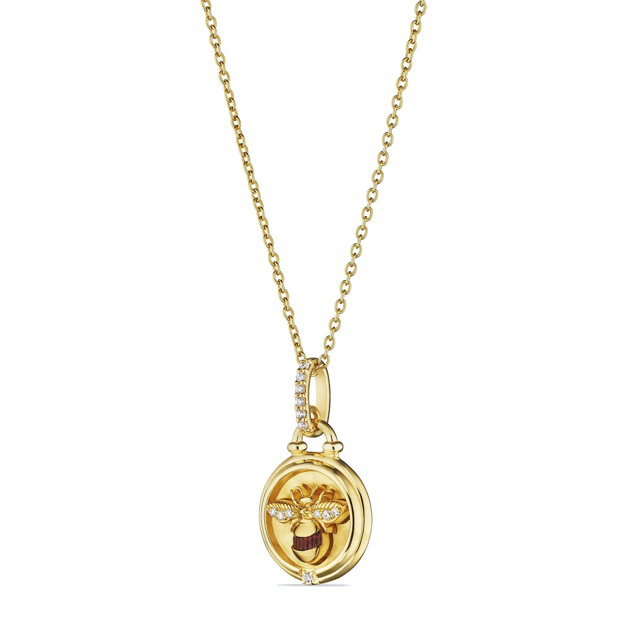 Little Luxuries Bumble Bee Medallion Necklace with Diamonds in 18K