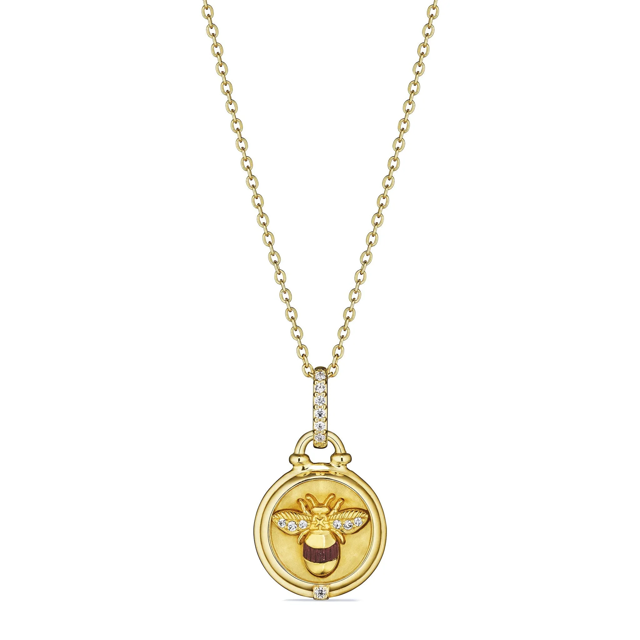 Little Luxuries Bumble Bee Medallion Necklace with Diamonds in 18K