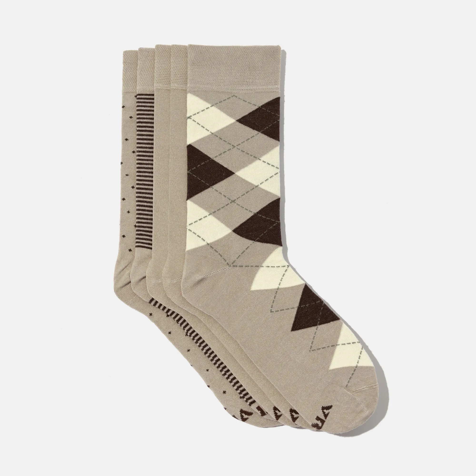 Men's Bamboo Dress Socks • Pattern Pack of 5 Pairs • Camel Khaki