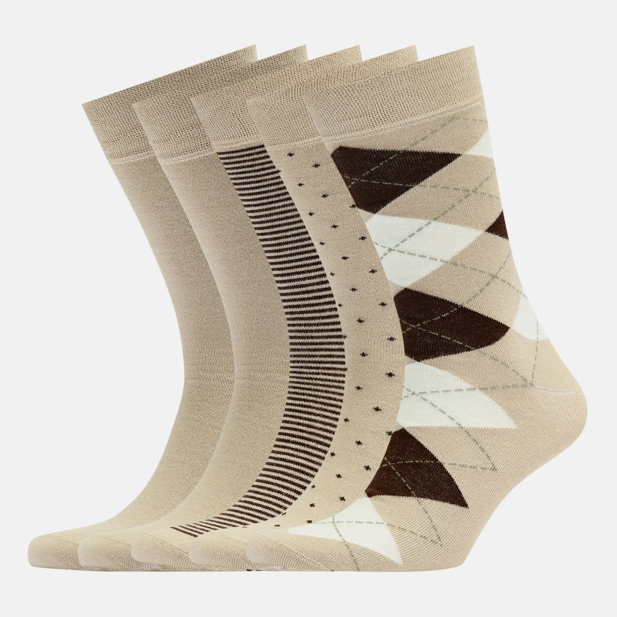 Men's Bamboo Dress Socks • Pattern Pack of 5 Pairs • Camel Khaki