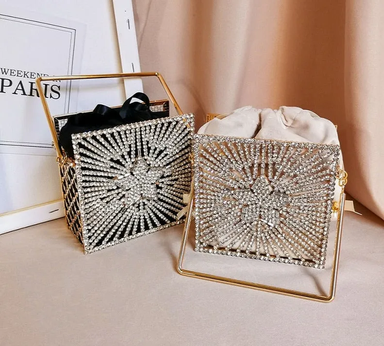 New luxury rhinestone ladies starry diamond evening bags
In the form of a metal cage