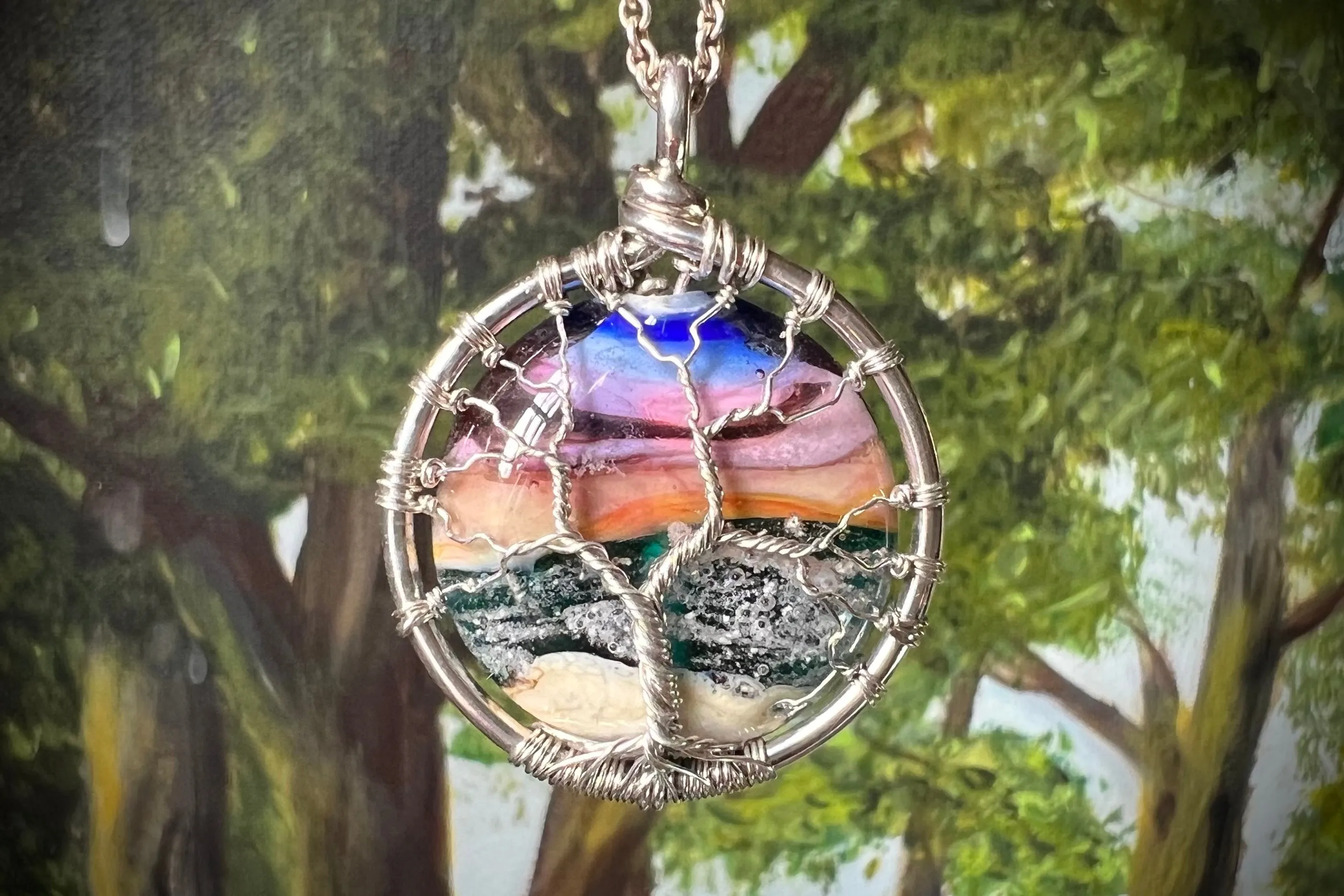 Ocean Beach Sunset Tree of Life Pendant with Cremains