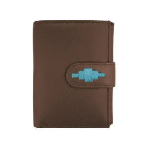 PAMPEANO Exito Bifold Purse - Brown Leather with Turquoise Stitching