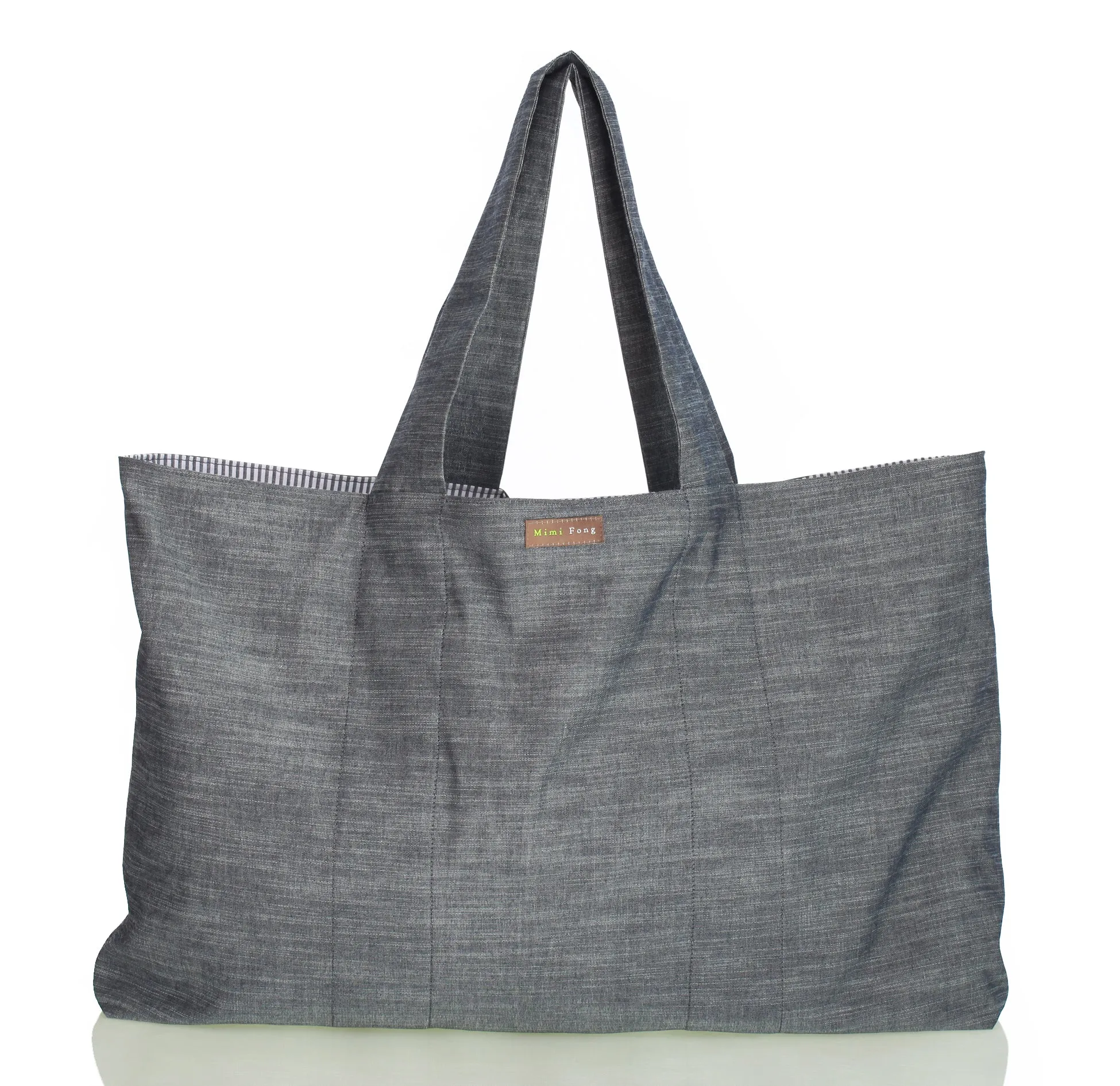 Reversible Unibag in Grey Denim & Striped Seersucker