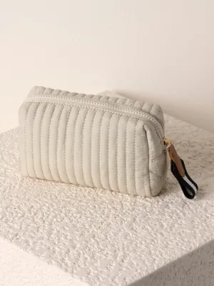 SHIRALEAH EZRA QUILTED NYLON Large BOXY COSMETIC POUCH, IVORY