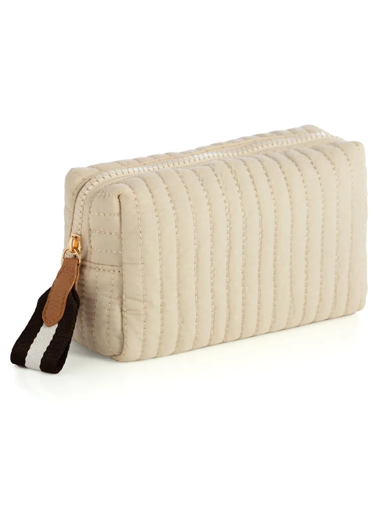 SHIRALEAH EZRA QUILTED NYLON Large BOXY COSMETIC POUCH, IVORY