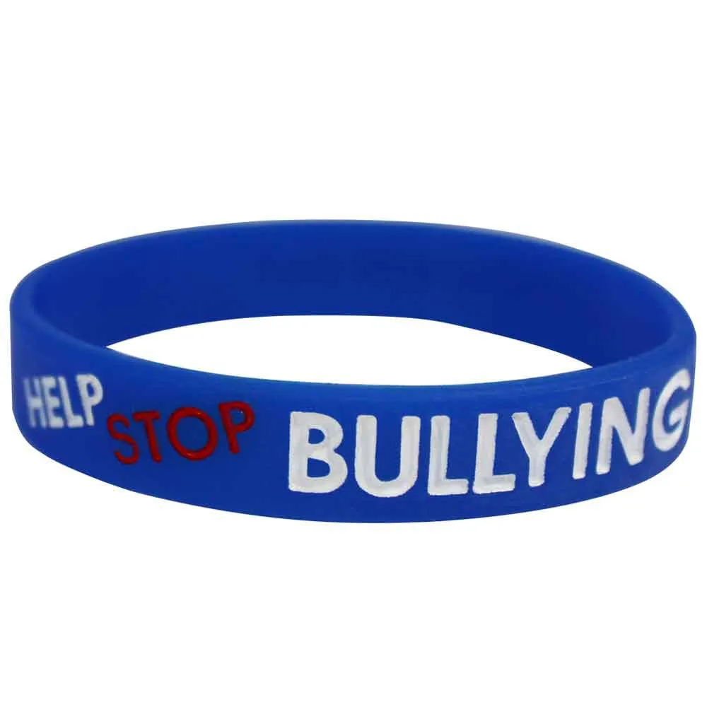 Silicone Wristbands Color Filled Debossed 1/2" Help Stop Bullying! Stand Up and Speak Out - Blue (100/Pack)