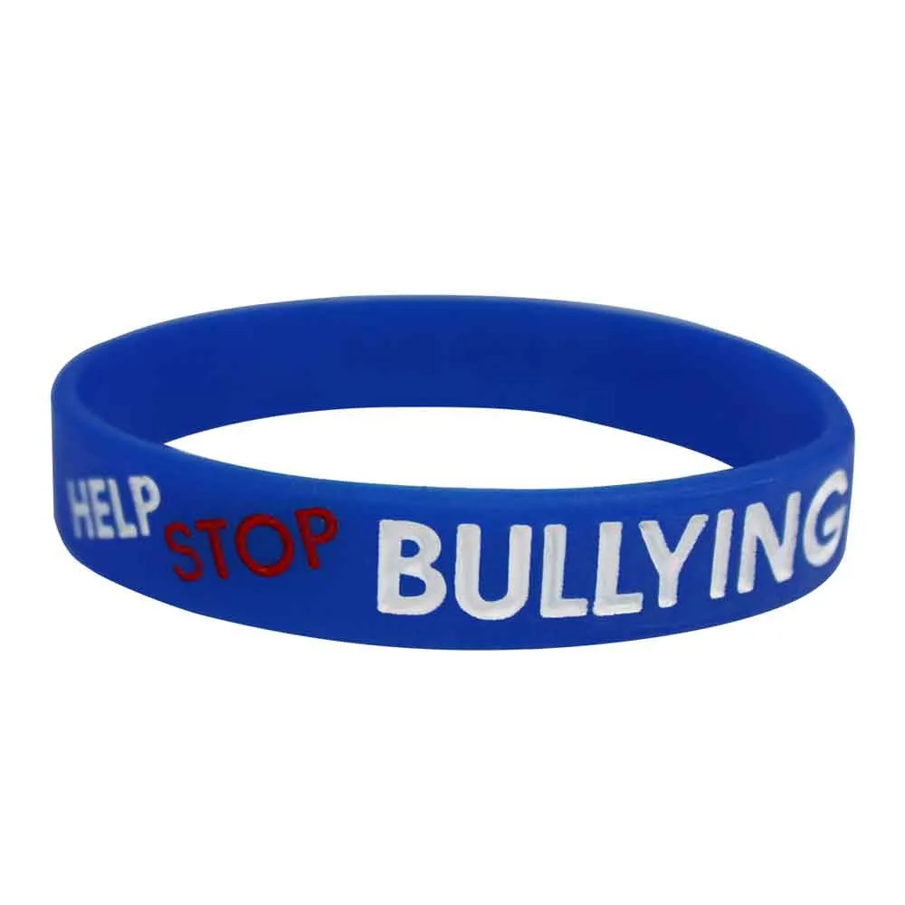 Silicone Wristbands Color Filled Debossed 1/2" Help Stop Bullying! Stand Up and Speak Out - Blue (100/Pack)