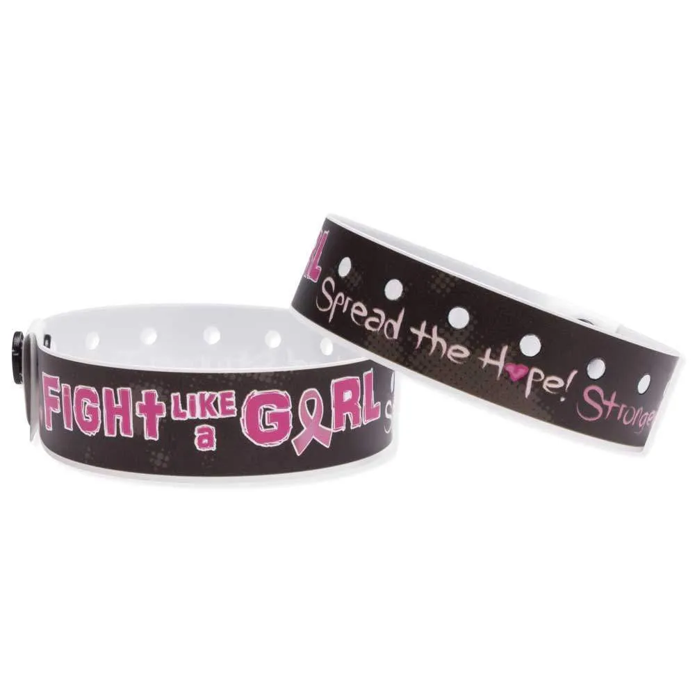 SuperBand® Expressions Plastic Wristbands 3/4" Fight Like A Girl Design 4068 - Black (500/Box)