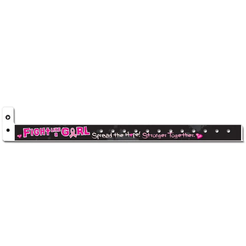 SuperBand® Expressions Plastic Wristbands 3/4" Fight Like A Girl Design 4068 - Black (500/Box)