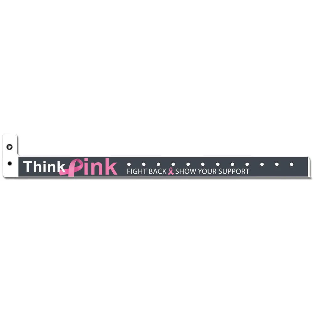 SuperBand® Expressions Plastic Wristbands 3/4" Think Pink Design 4067 - Gray (500/Box)