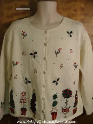 Tacky Ivory Bad Christmas Sweater with Trees