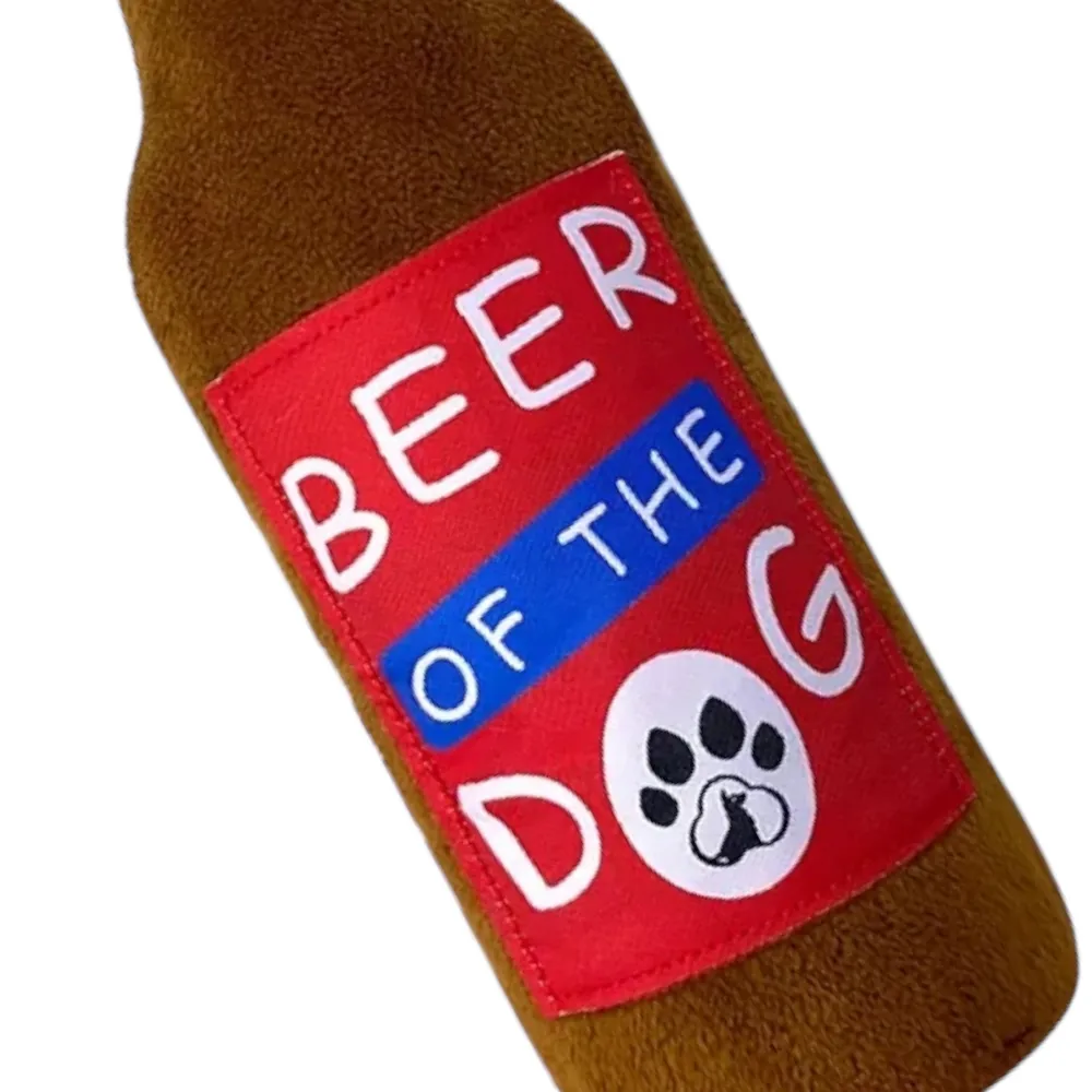 Talking Dog Club Beer Bottle Squeaky Plush Toy for Dogs (Brown)