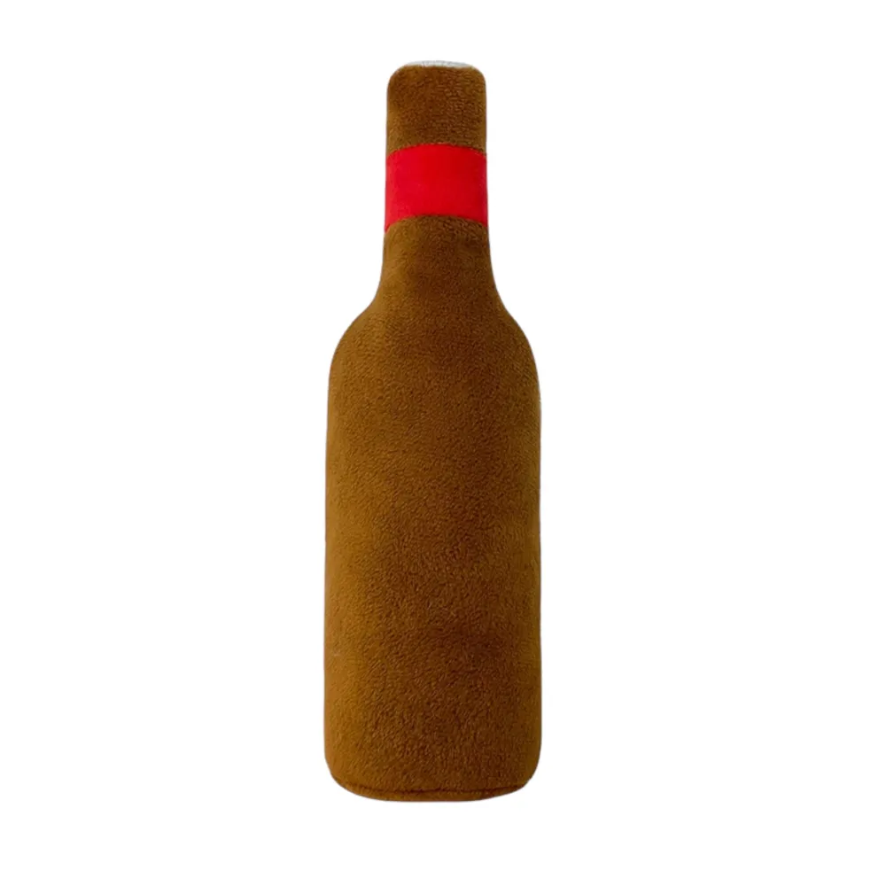 Talking Dog Club Beer Bottle Squeaky Plush Toy for Dogs (Brown)