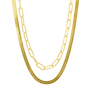 Tarnish Resistant 14k Gold Plated Set Of Herringbone And Paper Clip Necklaces